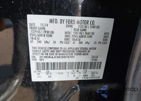 2014 Ford Edge Sel z USA, uszkodzony, nr VIN 2FMDK4JC6EBB76791